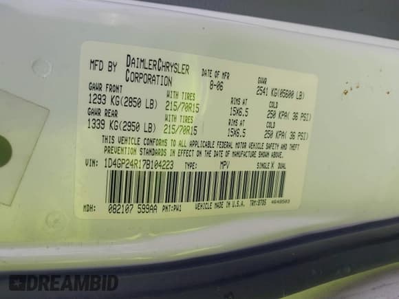 ✅ 2007 Dodge Grand Caravan SE • VIN: 1D4GP24R17B104223 • Лот: 43490576. Опубликован ранее на IAAI с пробегом 183 089 миль. Бесплатный доступ к архиву аукционных продаж из США и подробный отчёт об истории автомобиля на DreamBid. Изображение 9.