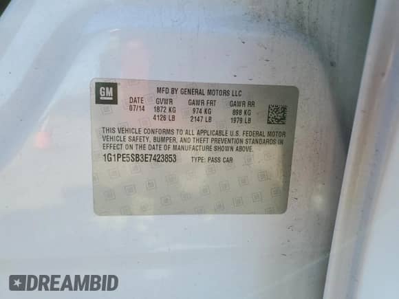 2014 Chevrolet Cruze 2LT с VIN 1G1PE5SB3E7423853, выставлен на аукционе Copart как лот 86156985 с пробегом 103 731 миль миль и Чистый • Clean title. История ставок и продаж доступна на DreamBid. Изображение 13.