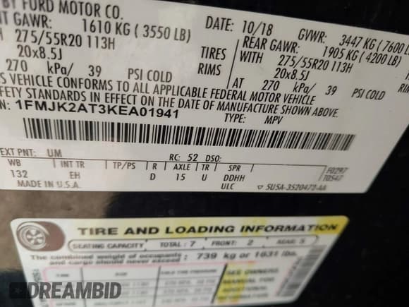 ✅ 2019 Ford Expedition Max Limited • VIN: 1FMJK2AT3KEA01941 • Lot: 43665830. Listed on IAAI with 213,270 mi. Free auction sales archive from the USA and detailed vehicle history report at DreamBid. Image 9.