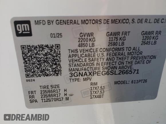 ✅ 2025 Chevrolet Equinox AWD LT • VIN: 3GNAXPEG6SL266571 • Lot: 62126865. Wystawiony na Copart z przebiegiem 1 449 mil. Bezpłatny archiwum sprzedaży aukcyjnych z USA i szczegółowy raport historii pojazdu na DreamBid. Zdjęcie 13.