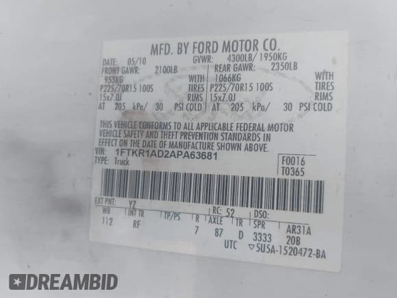 ✅ 2010 Ford Ranger XL • VIN: 1FTKR1AD2APA63681 • Лот: 42959167. Опубликован ранее на IAAI с пробегом 136 295 миль. Бесплатный доступ к архиву аукционных продаж из США и подробный отчёт об истории автомобиля на DreamBid. Изображение 9.