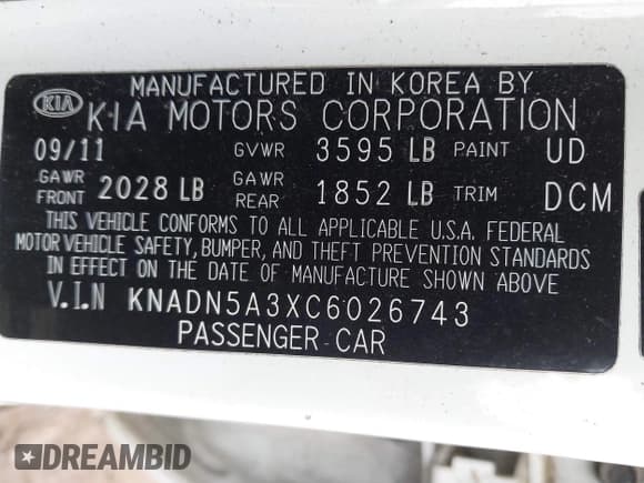 ✅ 2012 Kia Rio EX • VIN: KNADN5A3XC6026743 • Lot: 43879072. Listed on IAAI with 148,340 mi. Free auction sales archive from the USA and detailed vehicle history report at DreamBid. Image 9.