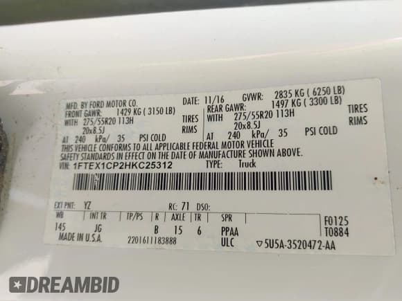 ✅ 2017 Ford F-150 XL • VIN: 1FTEX1CP2HKC25312 • Лот: 42345887. Опубликован ранее на IAAI с пробегом 155 185 миль. Бесплатный доступ к архиву аукционных продаж из США и подробный отчёт об истории автомобиля на DreamBid. Изображение 9.