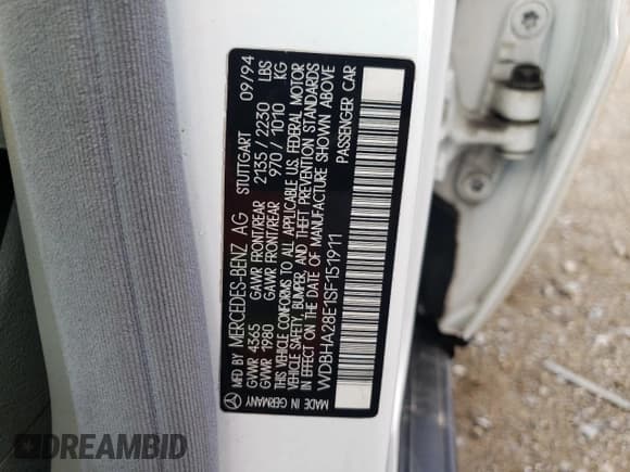 ✅ 1995 Mercedes-Benz C 2.8L • VIN: WDBHA28E1SF151911 • Лот: 76814424. Опубликован ранее на Copart с пробегом 128 184 миль. Бесплатный доступ к архиву аукционных продаж из США и подробный отчёт об истории автомобиля на DreamBid. Изображение 12.