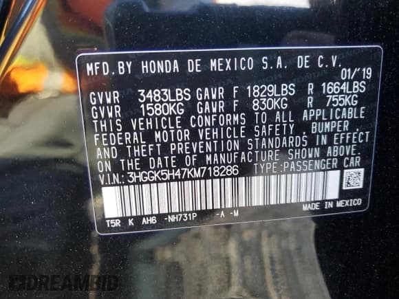 ✅ 2019 Honda Fit LX • VIN: 3HGGK5H47KM718286 • Lot: 85416005. Listed on Copart with 95,621 mi. Free auction sales archive from the USA and detailed vehicle history report at DreamBid. Image 12.