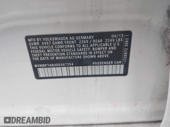 ✅ 2013 Volkswagen CC R-Line • VIN: WVWBP7AN3DE567254 • Лот: 43419503. Опубликован ранее на IAAI с пробегом 93 041 миль. Бесплатный доступ к архиву аукционных продаж из США и подробный отчёт об истории автомобиля на DreamBid. Изображение 9.