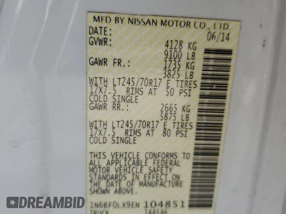 ✅ 2014 Nissan NV S • VIN: 1N6BF0LX9EN104851 • Лот: 75018044. Опубликован ранее на Copart с пробегом 118 255 миль. Бесплатный доступ к архиву аукционных продаж из США и подробный отчёт об истории автомобиля на DreamBid. Изображение 14.