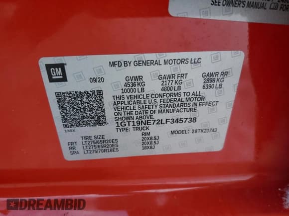 ✅ 2020 GMC Sierra 2500 • VIN: 1GT19NE72LF345738 • Лот: 43312275. Опубликован ранее на Copart с пробегом Не указан. Бесплатный доступ к архиву аукционных продаж из США и подробный отчёт об истории автомобиля на DreamBid. Изображение 12.