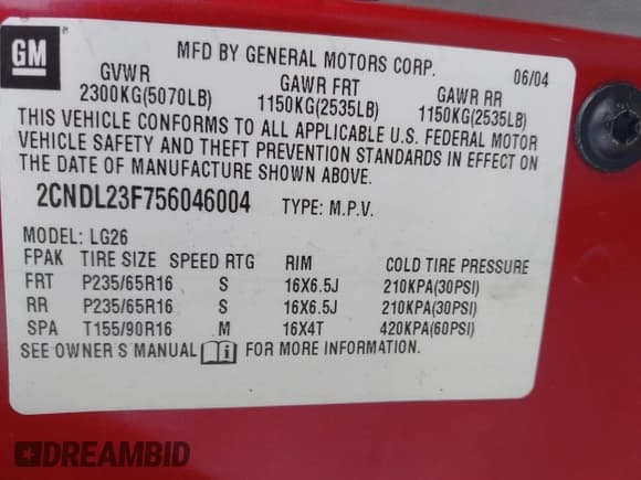 ✅ 2005 Chevrolet Equinox LS • VIN: 2CNDL23F756046004 • Лот: 42031984. Опубликован ранее на IAAI с пробегом 142 056 миль. Бесплатный доступ к архиву аукционных продаж из США и подробный отчёт об истории автомобиля на DreamBid. Изображение 9.