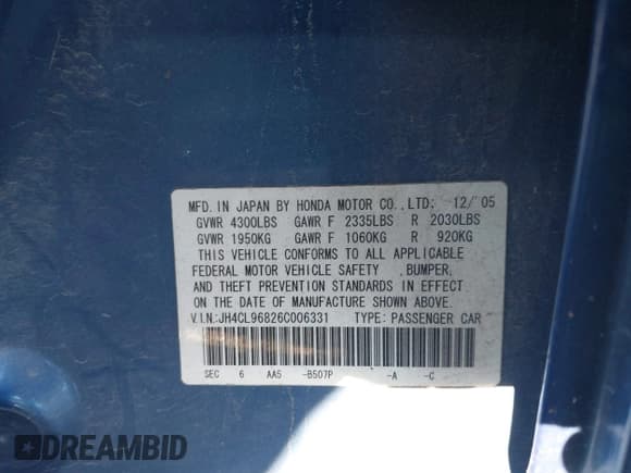 ✅ 2006 Acura TSX • VIN: JH4CL96826C006331 • Lot: 43464934. Wystawiony na IAAI z przebiegiem 232 487 mil. Bezpłatny archiwum sprzedaży aukcyjnych z USA i szczegółowy raport historii pojazdu na DreamBid. Zdjęcie 9.