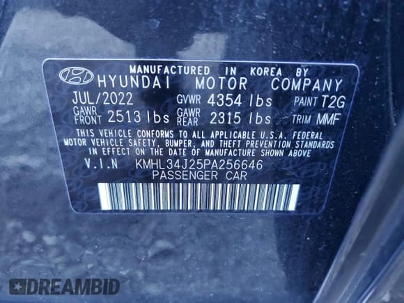 ✅ 2023 Hyundai Sonata Limited • VIN: KMHL34J25PA256646 • Lot: 86480915. Listed on Copart with 53,960 mi. Free auction sales archive from the USA and detailed vehicle history report at DreamBid. Image 12.