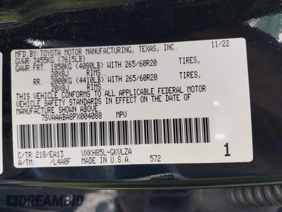 ✅ 2023 Toyota Sequoia Limited • VIN: 7SVAAABA8PX004088 • Lot: 43345884. Listed on IAAI with 9,674 mi. Free auction sales archive from the USA and detailed vehicle history report at DreamBid. Image 9.