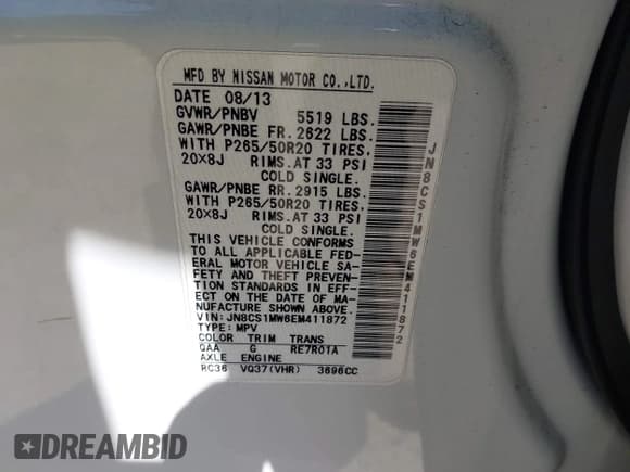 ✅ 2014 Infiniti QX70 • VIN: JN8CS1MW6EM411872 • Lot: 42271036. Wystawiony na IAAI z przebiegiem 120 891 mil. Bezpłatny archiwum sprzedaży aukcyjnych z USA i szczegółowy raport historii pojazdu na DreamBid. Zdjęcie 9.