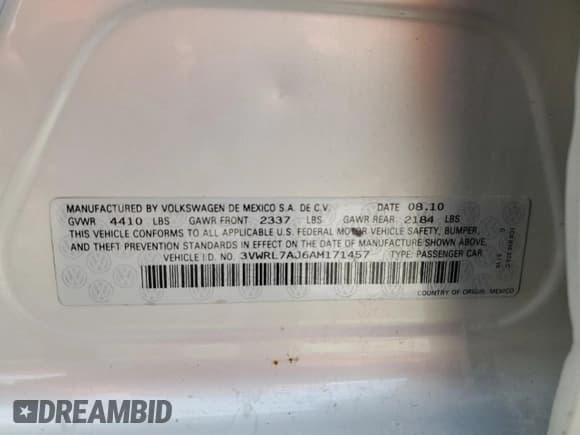 ✅ 2010 Volkswagen Jetta TDI • VIN: 3VWRL7AJ6AM171457 • Lot: 50009485. Listed on Copart with 221,041 mi. Free auction sales archive from the USA and detailed vehicle history report at DreamBid. Image 13.