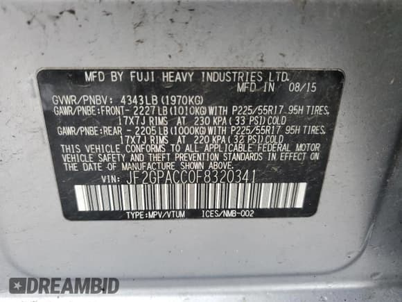 ✅ 2015 Subaru Crosstrek Premium • VIN: JF2GPACC0F8320341 • Lot: 91846685. Listed on Copart with 99,997 mi. Free auction sales archive from the USA and detailed vehicle history report at DreamBid. Image 13.