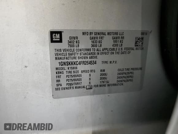 ✅ 2015 Chevrolet Suburban LTZ • VIN: 1GNSKKKC4FR264534 • Лот: 87235065. Опубликован ранее на Copart с пробегом 139 001 миль. Бесплатный доступ к архиву аукционных продаж из США и подробный отчёт об истории автомобиля на DreamBid. Изображение 14.