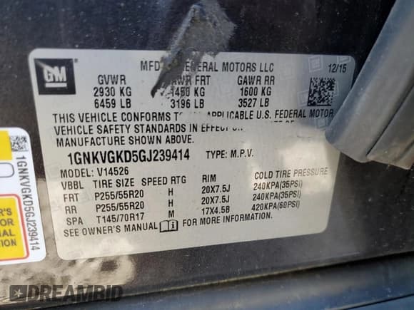 ✅ 2016 Chevrolet Traverse LT • VIN: 1GNKVGKD5GJ239414 • Lot: 90037505. Listed on Copart with 114,861 mi. Free auction sales archive from the USA and detailed vehicle history report at DreamBid. Image 13.