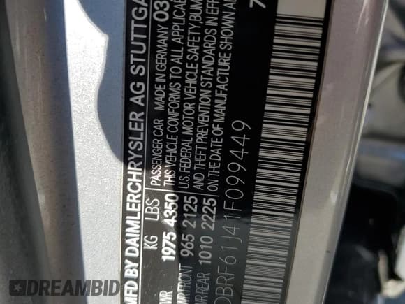 ✅ 2001 Mercedes-Benz C 230/260/280/320 • VIN: WDBRF61J41F099449 • Лот: 80432995. Опубликован ранее на Copart с пробегом Не указан. Бесплатный доступ к архиву аукционных продаж из США и подробный отчёт об истории автомобиля на DreamBid. Изображение 12.