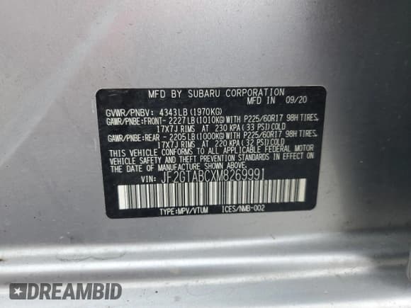 ✅ 2021 Subaru Crosstrek • VIN: JF2GTABCXM8269991 • Lot: 69697365. Wystawiony na Copart z przebiegiem 58 105 mil. Bezpłatny archiwum sprzedaży aukcyjnych z USA i szczegółowy raport historii pojazdu na DreamBid. Zdjęcie 12.