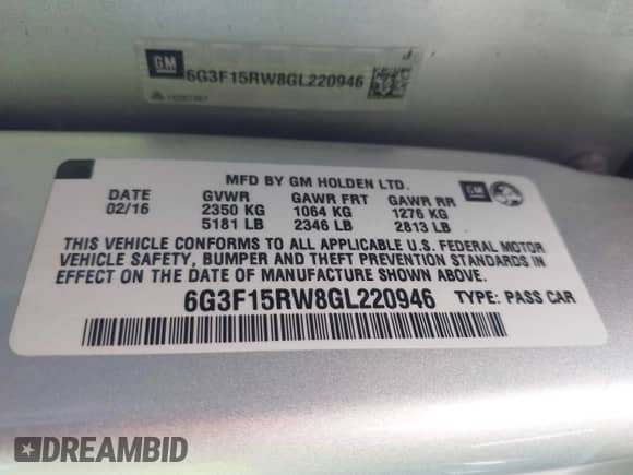 2016 Chevrolet SS с VIN 6G3F15RW8GL220946, выставлен на аукционе IAAI как лот 42928866 с пробегом 165 909 миль миль и . История ставок и продаж доступна на DreamBid. Изображение 9.