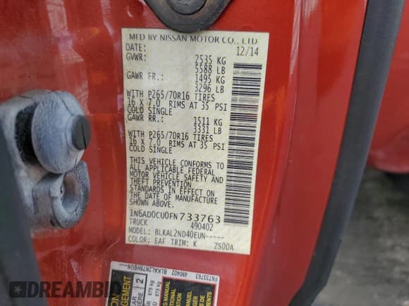 ✅ 2015 Nissan Frontier SV • VIN: 1N6AD0CU0FN733763 • Lot: 70248065. Wystawiony na Copart z przebiegiem 51 196 mil. Bezpłatny archiwum sprzedaży aukcyjnych z USA i szczegółowy raport historii pojazdu na DreamBid. Zdjęcie 12.