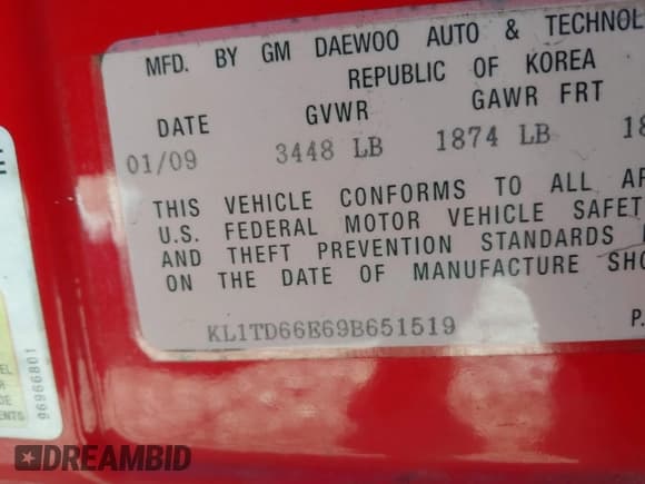 ✅ 2009 Chevrolet Aveo 1LT • VIN: KL1TD66E69B651519 • Lot: 43406543. Listed on IAAI with 68,778 mi. Free auction sales archive from the USA and detailed vehicle history report at DreamBid. Image 9.