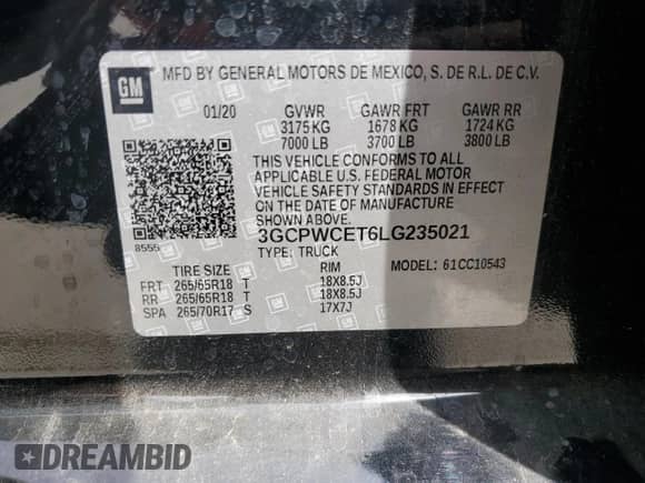 2020 Chevrolet Silverado 1500 LT с VIN 3GCPWCET6LG235021, выставлен на аукционе Copart как лот 55091875 с пробегом 73 594 миль миль и Списание • Salvage title. История ставок и продаж доступна на DreamBid. Изображение 13.