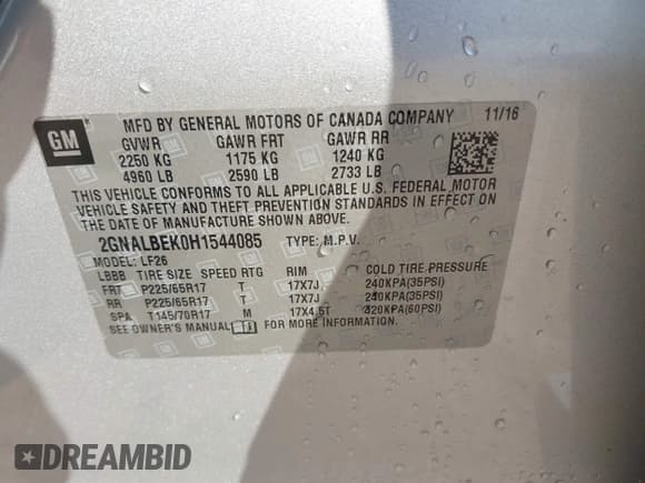 ✅ 2017 Chevrolet Equinox LS • VIN: 2GNALBEK0H1544085 • Лот: 43428673. Опубликован ранее на IAAI с пробегом 105 847 миль. Бесплатный доступ к архиву аукционных продаж из США и подробный отчёт об истории автомобиля на DreamBid. Изображение 9.