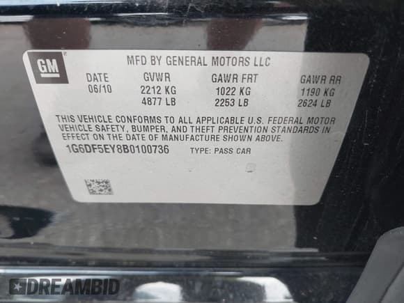 ✅ 2011 Cadillac CTS Luxury • VIN: 1G6DF5EY8B0100736 • Lot: 42581059. Listed on IAAI with 107,237 mi. Free auction sales archive from the USA and detailed vehicle history report at DreamBid. Image 9.