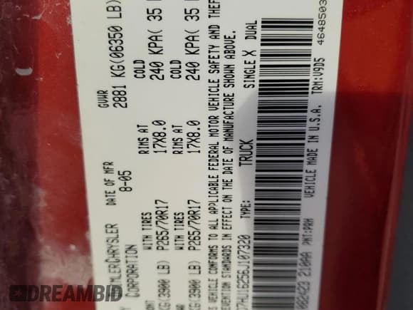 ✅ 2006 Dodge 1500 SLT • VIN: 1D7HU16256J107320 • Лот: 77988064. Опубликован ранее на Copart с пробегом 170 634 миль. Бесплатный доступ к архиву аукционных продаж из США и подробный отчёт об истории автомобиля на DreamBid. Изображение 14.