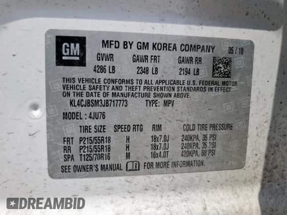 ✅ 2018 Buick Encore Preferred II • VIN: KL4CJBSM3JB717773 • Лот: 70197715. Опубликован ранее на Copart с пробегом 106 479 миль. Бесплатный доступ к архиву аукционных продаж из США и подробный отчёт об истории автомобиля на DreamBid. Изображение 13.