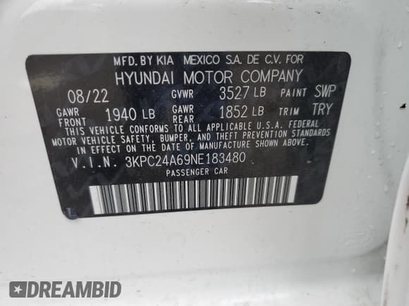 ✅ 2022 Hyundai Accent SE • VIN: 3KPC24A69NE183480 • Лот: 73183054. Опубликован ранее на Copart с пробегом 8 265 миль. Бесплатный доступ к архиву аукционных продаж из США и подробный отчёт об истории автомобиля на DreamBid. Изображение 12.