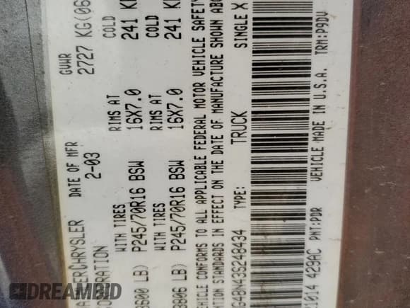 ✅ 2003 Dodge Dakota SLT • VIN: 1D7HG48N43S248434 • Lot: 89178255. Wystawiony na Copart z przebiegiem 192 856 mil. Bezpłatny archiwum sprzedaży aukcyjnych z USA i szczegółowy raport historii pojazdu na DreamBid. Zdjęcie 12.