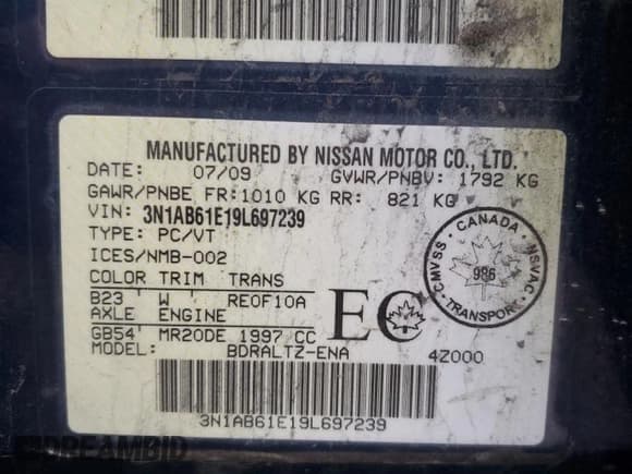 ✅ 2009 Nissan Sentra FE+ • VIN: 3N1AB61E19L697239 • Lot: 93751215. Wystawiony na Copart z przebiegiem 190 158 mil. Bezpłatny archiwum sprzedaży aukcyjnych z USA i szczegółowy raport historii pojazdu na DreamBid. Zdjęcie 13.