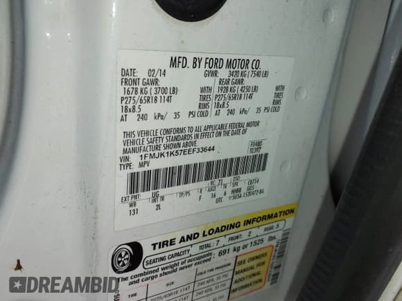 ✅ 2014 Ford Expedition Max Limited • VIN: 1FMJK1K57EEF33644 • Lot: 42145706. Wystawiony na IAAI z przebiegiem 158 631 mil. Bezpłatny archiwum sprzedaży aukcyjnych z USA i szczegółowy raport historii pojazdu na DreamBid. Zdjęcie 9.