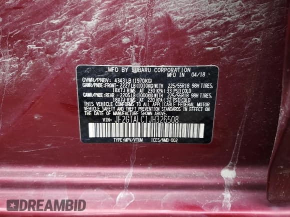 ✅ 2018 Subaru Crosstrek Limited • VIN: JF2GTALC1JH326508 • Lot: 87490335. Listed on Copart with 87,648 mi. Free auction sales archive from the USA and detailed vehicle history report at DreamBid. Image 12.