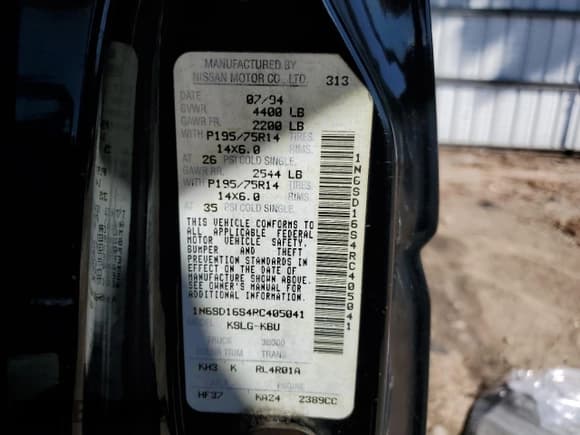 ✅ 1994 Nissan Frontier XE • VIN: 1N6SD16S4RC405041 • Lot: 80126095. Listed on Copart with 167,978 mi. Free auction sales archive from the USA and detailed vehicle history report at DreamBid. Image 12.