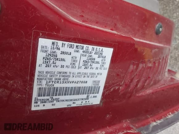 ✅ 1997 Ford Ranger XLT • VIN: 1FTCR15XXVPA27008 • Lot: 41731941. Listed on IAAI with 147,827 mi. Free auction sales archive from the USA and detailed vehicle history report at DreamBid. Image 9.