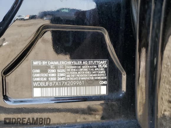 ✅ 2007 Mercedes-Benz E 350 • VIN: WDBUF87X17X209961 • Lot: 59505215. Listed on Copart with 116,056 mi. Free auction sales archive from the USA and detailed vehicle history report at DreamBid. Image 12.