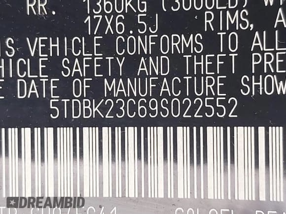 ✅ 2009 Toyota Sienna LE • VIN: 5TDBK23C69S022552 • Lot: 42781867. Listed on IAAI with 210,004 mi. Free auction sales archive from the USA and detailed vehicle history report at DreamBid. Image 9.
