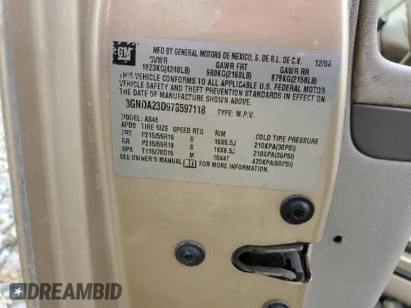 ✅ 2007 Chevrolet HHR LT • VIN: 3GNDA23D97S597118 • Лот: 80968604. Размещён на Copart с пробегом 195 062 миль миль. Получите бесплатный доступ к архиву аукционных продаж из США и посмотрите подробный отчёт об истории автомобиля на DreamBid. Изображение 14.