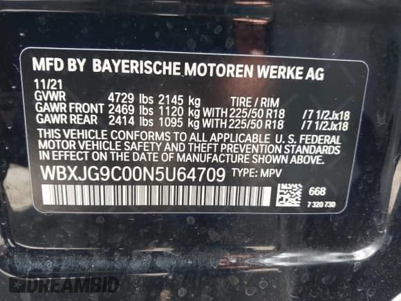 ✅ 2022 BMW X1 xDrive28i • VIN: WBXJG9C00N5U64709 • Lot: 42319210. Listed on IAAI with 37,062 mi. Free auction sales archive from the USA and detailed vehicle history report at DreamBid. Image 9.