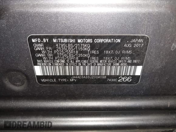 ✅ 2018 Mitsubishi Outlander SE • VIN: JA4AD3A33JZ004098 • Lot: 42328727. Listed on IAAI with 155,585 mi. Free auction sales archive from the USA and detailed vehicle history report at DreamBid. Image 9.