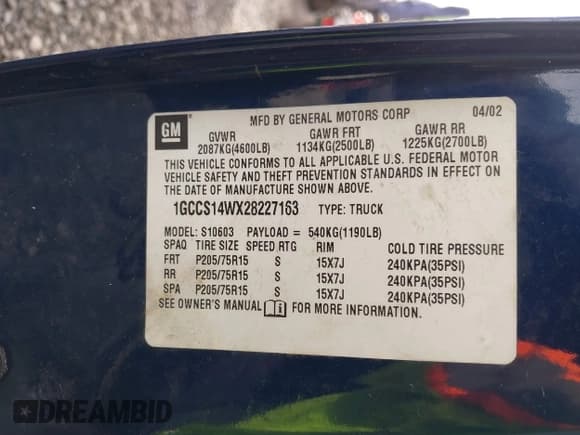 ✅ 2002 Chevrolet S-10 LS • VIN: 1GCCS14WX28227163 • Лот: 41765992. Опубликован ранее на IAAI с пробегом Не указан. Бесплатный доступ к архиву аукционных продаж из США и подробный отчёт об истории автомобиля на DreamBid. Изображение 9.