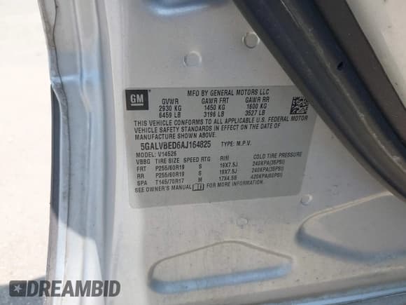 ✅ 2010 Buick Enclave CXL 1XL • VIN: 5GALVBED6AJ164825 • Lot: 42794294. Listed on IAAI with 147,378 mi. Free auction sales archive from the USA and detailed vehicle history report at DreamBid. Image 9.