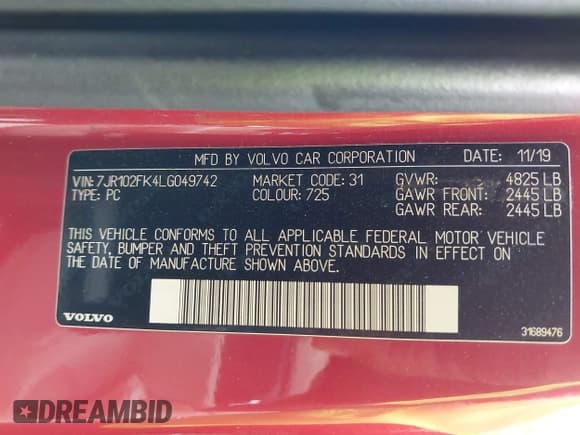 ✅ 2020 Volvo S60 Momentum • VIN: 7JR102FK4LG049742 • Lot: 43469268. Listed on IAAI with 86,300 mi. Free auction sales archive from the USA and detailed vehicle history report at DreamBid. Image 9.