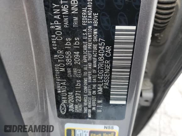 ✅ 2024 Hyundai Elantra SE • VIN: KMHLL4DG7RU840457 • Лот: 60028315. Опубликован ранее на Copart с пробегом 44 096 миль. Бесплатный доступ к архиву аукционных продаж из США и подробный отчёт об истории автомобиля на DreamBid. Изображение 12.