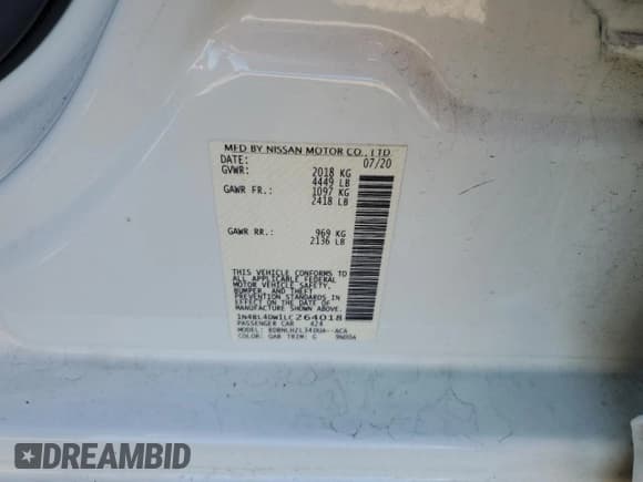 ✅ 2020 Nissan Altima SV • VIN: 1N4BL4DW1LC264018 • Лот: 91771645. Опубликован ранее на Copart с пробегом 43 643 миль. Бесплатный доступ к архиву аукционных продаж из США и подробный отчёт об истории автомобиля на DreamBid. Изображение 13.