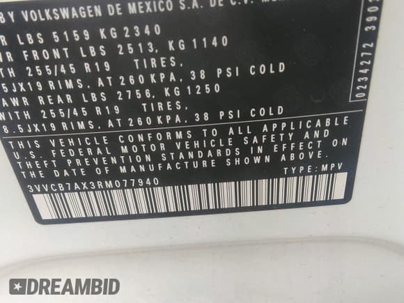 ✅ 2024 Volkswagen Tiguan SE R-Line Black • VIN: 3VVCB7AX3RM077940 • Lot: 42970403. Listed on IAAI with 9,018 mi. Free auction sales archive from the USA and detailed vehicle history report at DreamBid. Image 9.