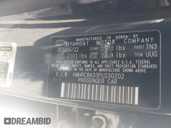 ✅ 2023 Hyundai Venue SEL • VIN: KMHRC8A33PU230202 • Lot: 42414329. Listed on IAAI with 56,942 mi. Free auction sales archive from the USA and detailed vehicle history report at DreamBid. Image 9.